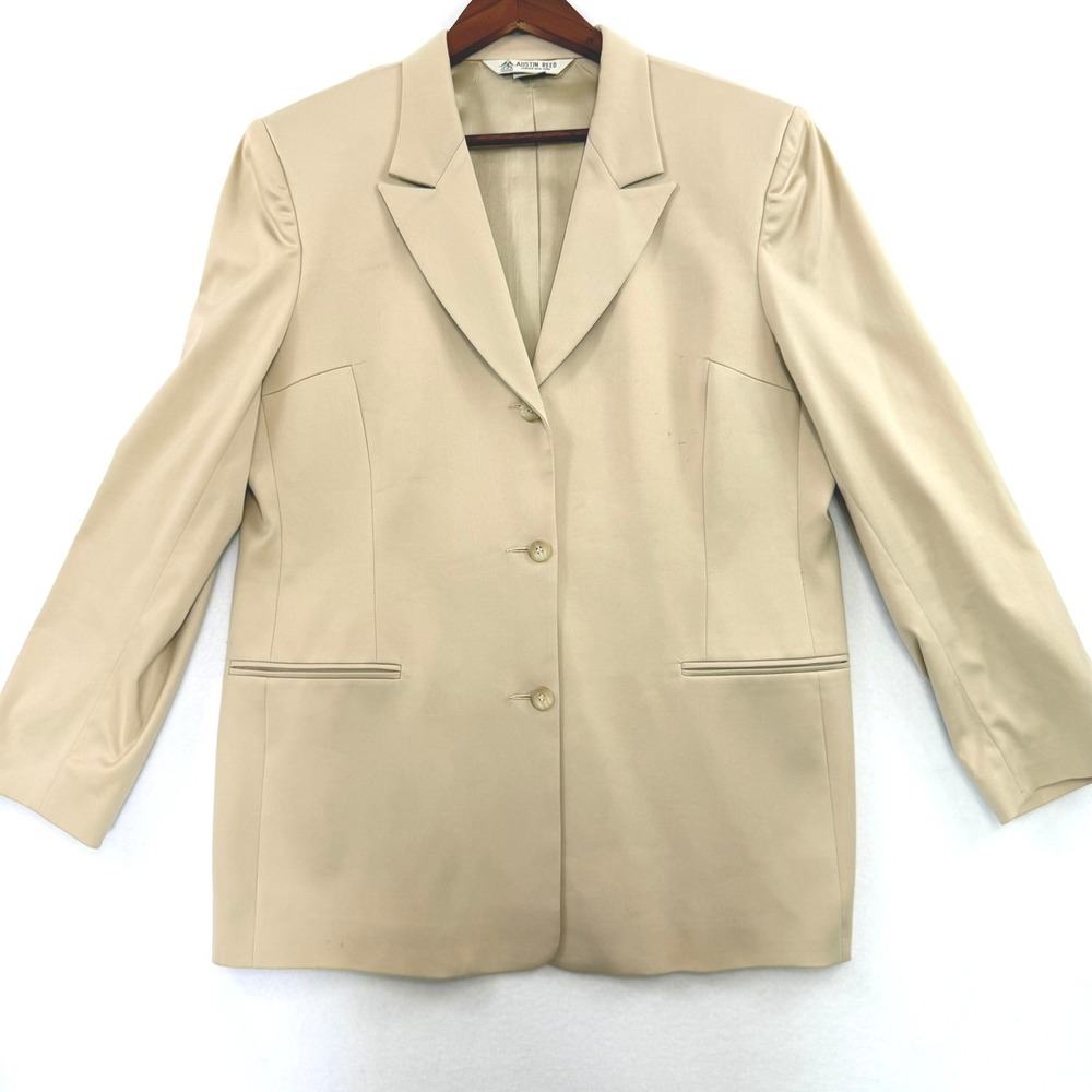Austin Reed Vintage Beige Cotton Blend 3-Button Blazer Jacket Womens 16 USA Made